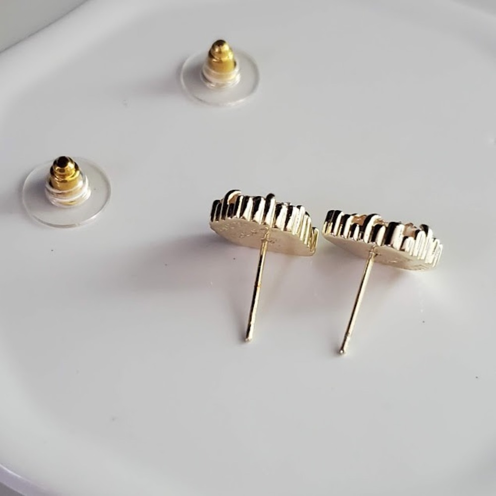 Kendra Scott Tessa Gold Stud Earrings Gold Drusy Teardrop Studs Signed - Picture 4 of 6